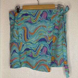 Wild Fable Psychedelic Swirl Wrap Skirt Swim Cover-Up Size L Vacation Beach